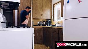 Latina Roommate's Sloppy Deepthroat Blowjob in Kitchen