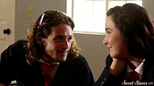 Classy teen babe rides cock passionately in cowgirl missionary and spooning positions with storyline roleplay