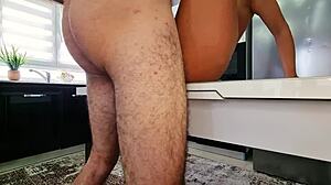 damn this real couple bangs hard doggystyle bent over in kitchen moaning nonstop!