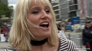 Pierced Pussy Blonde Bound And Fucked Hard In Public!