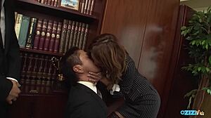 Secretary invites hunk coworkers for intense steamy office gangbang pounding