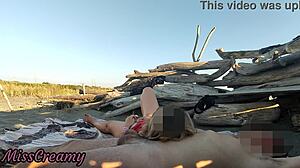 pussy flash stranger catches stepdad groping my pussy on public beach then jerks his dick