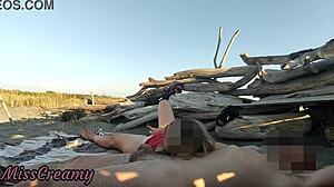 pussy flash stranger catches stepdad groping my pussy on public beach then jerks his dick