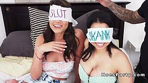 Blindfolded Latinas Suck Big Cocks in Wild Group