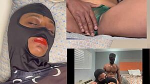 ebony babe squirts hard reacting to xvideos with eye rolling orgasm