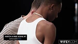 wifey serenity cox takes huge creampie in steamy mmf threesome