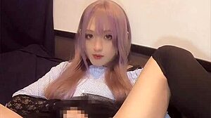 pink haired crossdresser vibes anal in solo play