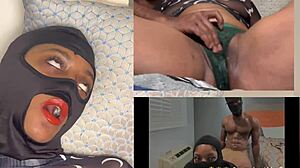 ebony babe squirts hard reacting to xvideos with eye rolling orgasm