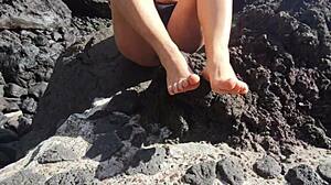 my seductive stepmom foot fetish on public beach