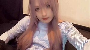 pink haired crossdresser vibes anal in solo play