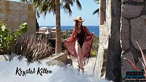 krystal kitten strips naked wet outdoors teasing