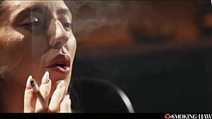 pov blonde smokes cig teases into blowjob handjob facial