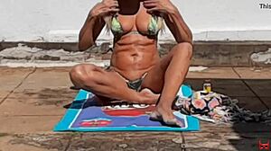 Blonde Milf Spots Neighbor Filming Her Naked Yard Play!