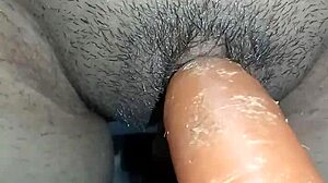 Gretala squirts hard masturbating with huge carrot orgasm