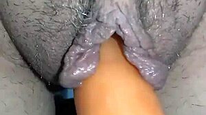 Gretala squirts hard masturbating with huge carrot orgasm
