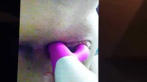 sam's tight young pussy overflows with cum from that huge toy pounding
