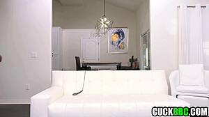 Hey, watch this hotwife take that big black cock right in front of her cuck hubby!