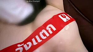 thai girl's big pussy creampied on sofa, cum dripping out her hole