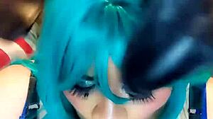 Shemale Bunny Rides Cowgirl with Big Ass Tits Cumshot Crossdressing Action