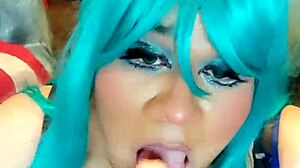 Shemale Bunny Rides Cowgirl with Big Ass Tits Cumshot Crossdressing Action