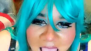 Shemale Bunny Rides Cowgirl with Big Ass Tits Cumshot Crossdressing Action