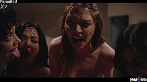 lesbian home intruders seduce the family into a wild sex orgy with male bondage and femdom reverse gangbang.