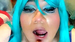 Shemale Bunny Rides Cowgirl with Big Ass Tits Cumshot Crossdressing Action