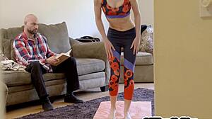 stepdaughter's leggings rip open for rough anal pounding by stepdad's monster cock.