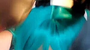 Shemale Bunny Rides Cowgirl with Big Ass Tits Cumshot Crossdressing Action