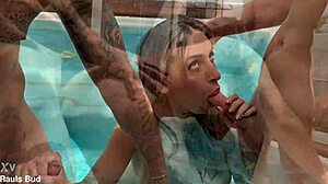 Lifeguard Threesome Drills Tight Little Pussy Tease