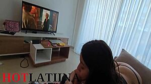 neighbor chubby latina big tits bent over doggystyle while watching movie homemade