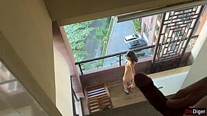 oh man... horny neighbor katty west fingers herself on balcony i peep her tight ass