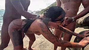bold brazilian latina fucked hard on nudist beach publicly