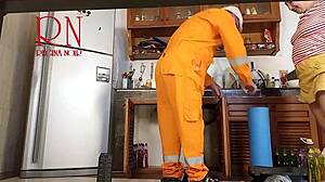 Cheating Housewife Seduces Plumber as Cuckold Watches