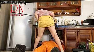 Cheating Housewife Seduces Plumber as Cuckold Watches