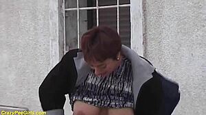 Redhead BBW MILF Squats and Pees in Public Outdoor Fetish Show
