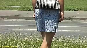 Redhead BBW MILF Squats and Pees in Public Outdoor Fetish Show