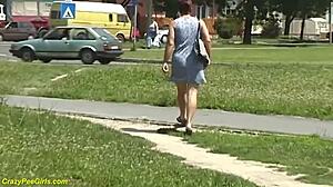 Redhead BBW MILF Squats and Pees in Public Outdoor Fetish Show