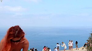 she flashes her shaved pussy naked on the beach and streets