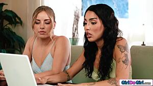 roommate lesbians lick shaved pussies and facesit in dorm
