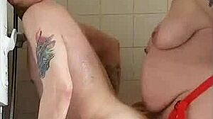 Kelly pegs Mark ass-to-mouth in kitchen shower closeup