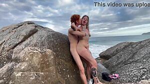 skinny brazilian beach flashing led to raw fuck behind rocks!