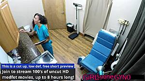 ARIA NICOLE'S YEARLY PHYSICAL exposes shaved pussy feet humiliation in latex nurse fetish!