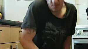 Kelly pegs Mark ass-to-mouth in kitchen shower closeup