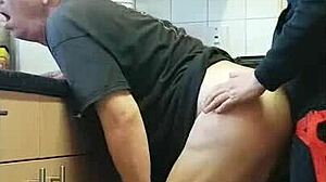 Kelly pegs Mark ass-to-mouth in kitchen shower closeup