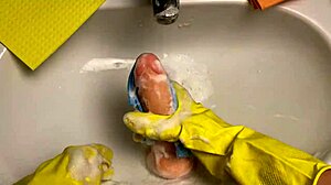Hot Housewife Cleans Dildo After Deep Pussy Insertion