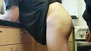 Kelly pegs Mark ass-to-mouth in kitchen shower closeup