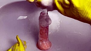 Hot Housewife Cleans Dildo After Deep Pussy Insertion