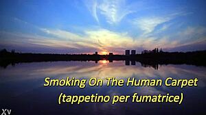 Bdsm slave punished smoking on belly as human carpet with dirty feet humiliation