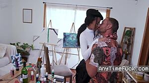 art artist myra moans loud as dorian del isla pounds her tight ebony pussy